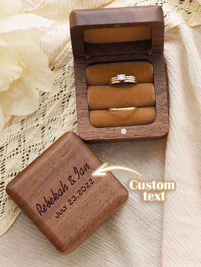 Personalized Wedding Ring Box, Customized Wooden Ring Box, Engagement Ring Box, Double Slot Ring Box, Engraved Proposal Ring Box, Gift For Her, Bridal Gift, Wedding Anniversary Gift, Valentine's Day Gift, Mother's Day Gift, Birthday Gift
