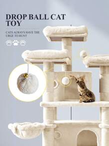 Allewie 68 Inches Multi-Level Cat Tree House With Condo, Sisal Scratching Posts, Cozy Plush Cat Perches, Hammocks, And Play Balls - Smokey Grey, Light Grey, Pink, Leopard Print – Large Cat Tower Activity Center For Indoor Cats And Kittens - Árbol Para Gatos Grandes Con Casa, Rascadores De Sisal, Perchas Acolchadas, Hamacas Y Juguetes Para Gatos De Interior * Bed Frame Queen Queen Bed Frame Bed Frame Full Full Size Bed Frame King Size Bed Frame Twin Bed Frame Room Decor Home Decor Christmas Decor Bedroom Decor Valentine Day Decor Storage Living Room Decor Furniture House Decor - 米色 - 查看 4