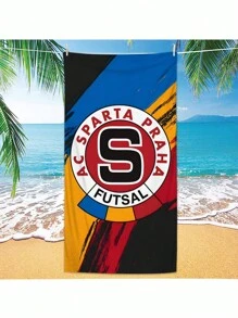 1 条斯巴达布拉格足球俱乐部图案超细纤维沙滩巾，轻盈吸水，非常适合海滩、泳池、露营和旅行，极致舒适 - 彩色 - 查看 2