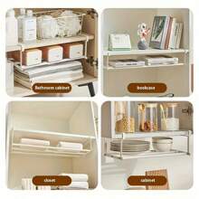 1pc Multifunctional Expandable Hanging Storage Rack - Shelf Organizer For Cabinet, Bathroom Towel Rack, Kitchen Spice Rack, Fridge Storage, Desk File Rack, Balcony Plant Holder, Living Room Clutter Organizer, Garage Tool Rack, Space-Saving Home Essential - Multicolor - View 6
