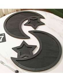 1 件新月形和星形甜点托盘，适用于早餐、晚餐、甜品派对、甜点展示盘厨房配件厨房装饰餐桌托盘水果托盘托盘装饰 - 黑色 - 查看 5