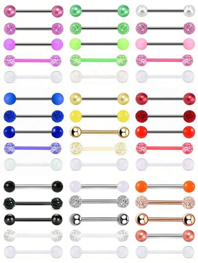 5 Stücke Y2K Zunge Piercingschmuck Set in Bonbonfarben, mit weichen keramischen Kugeln, geeignet für Männer & Frauen als Alltagsschmuck