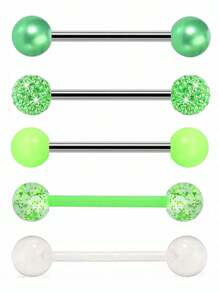 5pcs Y2K Candy Color Tongue Ring Stud Barbell Soft Ceramic Ball Stud Piercing Jewelry, Suitable For Men & Women Wear Anytime - 5 Tongue Rings - View 4