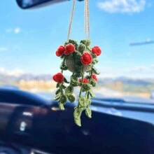 1 pieza Planta de crochet linda para espejo retrovisor de carro/decoración de habitación, accesorio colgante hecho a mano para espejo de carro estilo bohemio, adecuado para mujeres y niñas, decoración estética interior verde del carro, adorno colgante para camión para hombres