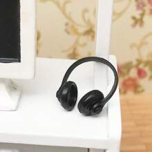 1:12 迷你娃娃屋配件黑色耳机，微型电脑室场景道具，精致且适合完美的节日礼物和经典玩具 - 彩色 - 查看 4