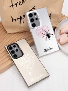 1 st. Aangepast spinnenhartpatroon kleurrijk zilveren telefoonhoesje, compatibel met Samsung S24/S24 Plus/S24 FE/S24 Ultra/S25/S25 Plus/S25 Ultra, compatibel met 16 Pro Max/16 Plus/16 Pro/16 en andere modellen.