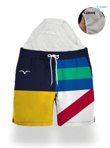 Men's Summer Seagull 3D Print Quick Dry Drawstring Waist Side Pockets Beach Shorts, Lightweight Mesh Lining, Casual Style For Beach Vacation,Hawaiian - Multicolor - View 3