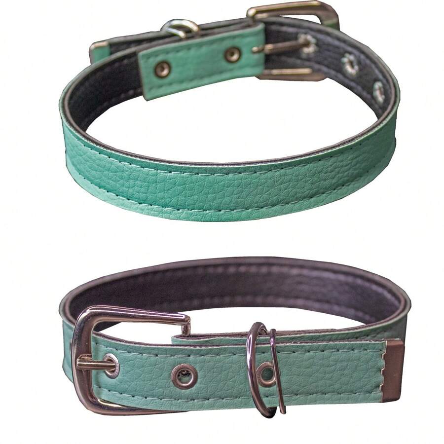 Synthetic Leather Dog Collar For Large And Small Dogs - Mint Green - View 1