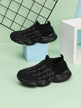 儿童时尚休闲运动鞋配针织袜，青少年男女款运动鞋，慢跑鞋