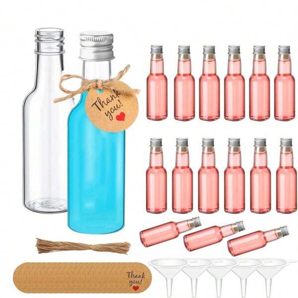 90/10/46 piezas/5/20/25 piezas Botellas de vino mini de plástico fáciles de verter y llenar, capaces de mantenerse de pie con tapa de rosca, adecuadas para regalos de fiesta, bodas y fiestas. Botellas de vino mini vacías para vino, licores, etc. Aplicables para el regreso a clases, Acción de Gracias, Halloween y Navidad