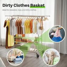 HOKEEPER Heavy-Duty Clothes Rack On Wheels Double Clothes Rail Can Hold Up To 283 Kg Industrial Design Coat Rack With Shelf And Laundry Basket Extendable Length And Height - DoubleChromeWithShelf1 - View 5