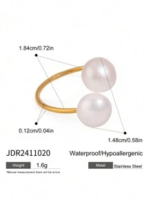 Uworld 1 件女士简约优雅淡水珍珠素面戒指开口戒指 18K 镀金不锈钢扭曲竹戒指适合日常佩戴节日派对节日婚礼等。 - 珍珠 - 查看 14