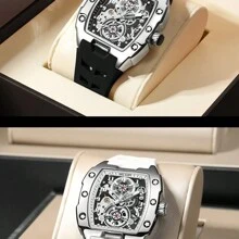 Megir Mechanical Watch, Square Face, Large Dial, Luminescent Hands, Multifunctional, Waterproof, Men's Fashionable Gift - trắng - Xem 3