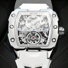 Megir Mechanical Watch, Square Face, Large Dial, Luminescent Hands, Multifunctional, Waterproof, Men's Fashionable Gift - trắng - Xem 2