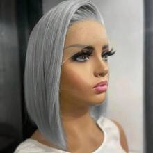 Cheap Sliver Grey Short Bob Human Hair Wigs For Women Wear 13x4 Transparent Lace Front Wig Human Hair Straight Brazilian Virgin Gray Colored Bob Wigs Pre Plucked Natural Hairline With Baby Hair
