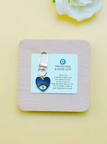 1pc Handmade Mini Alloy Dripping Oil Heart Evil Eye Keychain, Charm Lucky Keyring - Multicolor - View 9