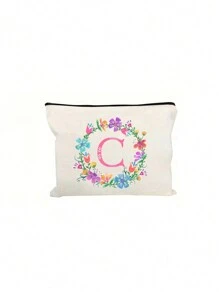 Personalized English Initials Cosmetic Bag,Chic Watercolor Floral Makeup Bag, Simple Zipper Beauty Bag, Versatile Toiletry Wash Bag For Girls Women,Portable, Lightweight & Fade-Resistant ,Travel Toiletry Bag-Pen Bag-Gift Bag, The Best Gift For Mothers, Daughters, Best Friends, Teachers And Friends, Birthdays Gifts,Must-Have Items For Graduation Season, Wedding Season And Other Festivals - Ideal Bridesmaid & Travel Gift - White - View 12