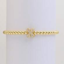 Pulseira com Contas Iniciais de 4mm A-Z, Revestida a Ouro 18K com Micro Pavê de CZ, Formato de Balão Bolha, Cordão Elástico, Joia Simples para Presente Feminino