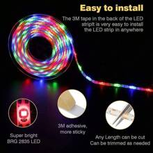Bande lumineuse à LED 2835 RVB, alimentée par USB de 1 m à 15 m, rétroéclairage TV, télécommande et contrôle APP, mode musique, mode minuterie, parfait pour la maison, la chambre, les fêtes de Noël, la décoration de festival