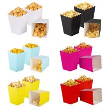12pcs Popcorn Boxes Mini Paper Popcorn Bags Cardboard Disposable Popcorn Container, Snack Candy Popcorn Holder For Carnival Party Supplies, For Birthday Party Wedding Movie Night Tableware Supplies(Black,White,Blue,Yellow,Green,Red,Pink)