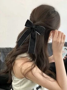 1 件女士黑色简约优雅双层蝴蝶结发夹，适合日常通勤装、节日、生日派对、购物、旅游和摄影，是送给好朋友的一份绝佳礼物 - 彩色 - 查看 1