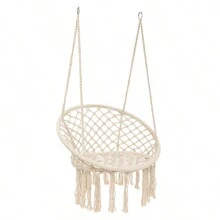 Garpans Hammock Chair Macrame Swing Chair Handmade Knitted Hanging Cotton Rope Chair For Indoor/Outdoor Home Patio Deck Yard Garden Reading Leisure White - 白色 - 查看 11