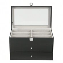 YUNRUX Watches & Glasses Display Box Watches & Glasses Box Organizer With Glass Lid Watch Box Display Case Watch Organizer Box - Black - View 4