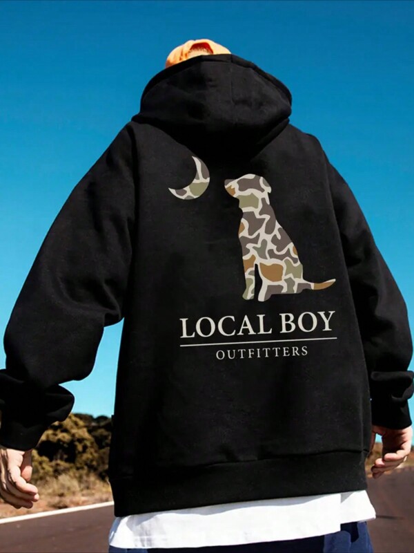 Y2K,LOCAL BOY,Hoodie For Men -  Long Sleeve, Regular Fit, Street Style, Digital Print, Casual Pullover With Kangaroo Pocket, Ideal Gift