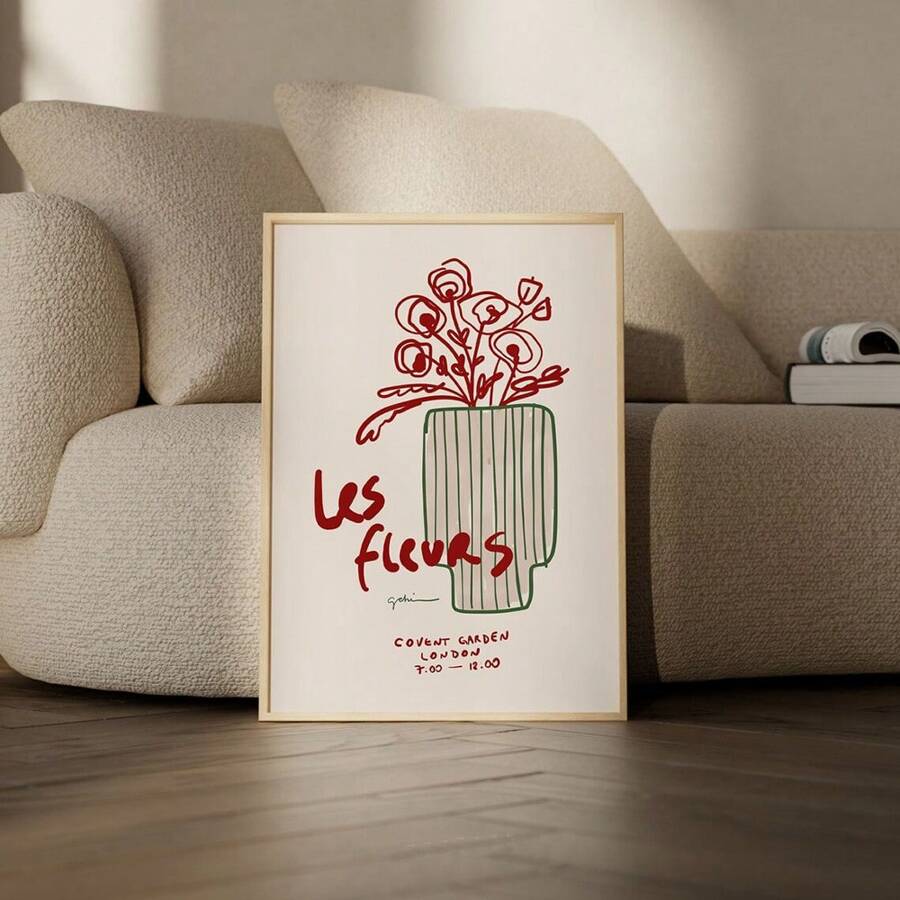 1 幅带框/无框波西米亚植物花瓶复古海报美学中世纪线条画抽象花卉艺术画复古帆布印刷简约墙画适用于宿舍、公寓、客厅、卧室、办公室、现代家居装饰 - 彩色 - 查看 1