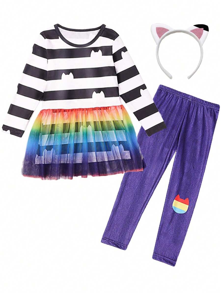 2件套 女孩生日派对、万圣节嘉年华服装连衣裙+裤子