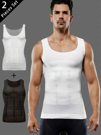 2 piezas/Paquete Camiseta de compresión moldeadora, moldeador corporal sin mangas de ajuste ceñido, moldeado abdominal, chaleco de compresión para ginecomastia masculina, camiseta interior de ajuste abdominal, cambio rápido