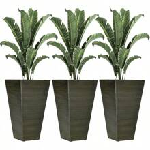 Outsunny 28" Tall Outdoor Planters, Set Of 3 Large Taper Planters With Drainage Holes And Plug, Faux Wood Plastic Flower Pots For Outdoor, Indoor, Garden, Patio, Light Brown - Màu xanh lá cây đậm - Xem 1