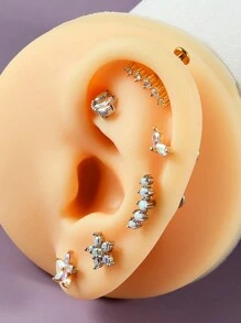 1PC Stainless Steel Opal Flower Ear Tragus Cartilage Piercing Five Prong Opal Cz Crown Labret Ring Lobe Earrings Helix Piercing