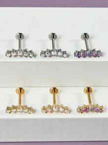 1PC Stainless Steel Opal Flower Ear Tragus Cartilage Piercing Five Prong Opal Cz Crown Labret Ring Lobe Earrings Helix Piercing