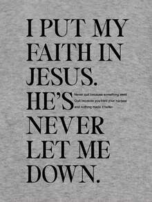 Women's God Jesus Slogan Letter Print Sweatshirt, Loose Fit Cotton Drop Shoulder Gray Pullover Hoodie, Thick Brushed Lining, All-Match Oversized Crew Neck Sport Casual Top, Suitable For Cold Weather