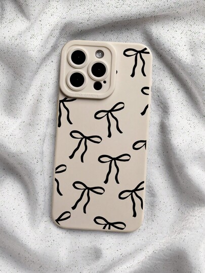 Minimalist Bow Design Liquid Silicone Phone Case, Full-Body Protection, Shock-Proof, Drop-Proof, TPU Soft Rubber Material, Compatible With IPhone