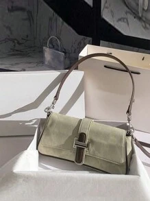 1pc 手提包2024新款时尚女包潮流百搭牛仔长棍手提包2024新款高级质感小众原创单肩腋下斜挎，适合出行，约会，逛街，白领佩戴，送闺蜜女友等场景。 - 綠色 - 查看 2