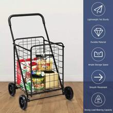 Portable Folding Shopping Cart Utility Trolley For Grocery, Laundry, And Travel - Black Outdoor Decor