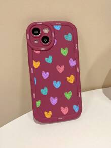 1pc Colorful Stripes Heart Print Women Silicone Phone Case Compatible With IPhone Series