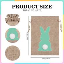 10 件复活节兔子尾巴、复活节快乐派对糖果盒、粗麻布束带袋礼品篮