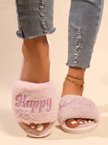 1 paire de pantoufles en peluche avec texte personnalisé pailleté pour femme, cadeau pour elle, mariage/demoiselle d'honneur/anniversaire/meilleure amie, chaussures d'intérieur confortables convenant à toutes les saisons