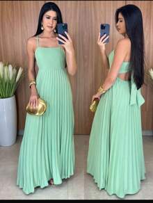 Straight Pleated Dress - 綠色 - 查看 1