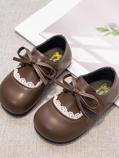 1 Pair Girls Children Solid Color Lace Flats, Comfortable