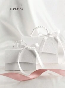 10pcs/2pcs-Faux Pearl Decorated Gift Bag, Simple Packaging Bag For Party, Pearl Handle Decorative Paper Gift Box, Exquisite Pure White Gift Packaging Box For Valentine's Day Wedding Gift, Letterpress Printing Flower Candy Box Mini Packaging Bag Paper Box Gift Set Box Small Gift Bags Wedding Favors Party Decoration