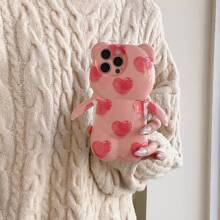 Funny Phone Case Pink 3d Heart Teddy Bear Designed Phone Case Compatible With Iphone Kawaii Waterproof Shockproof Anti-Fall Scratch Resistant - Pink - View 11