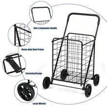 Portable Folding Shopping Cart Utility Trolley For Grocery, Laundry, And Travel - Black Outdoor Decor
