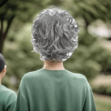 Krótkie szare kręcone warstwowe peruki, odpowiednie dla kobiet, ciemnoszare krótkie puszyste syntetyczne peruki, z grzywką, odpowiednie na codzienne imprezy Halloween - Szary - Zobacz 3