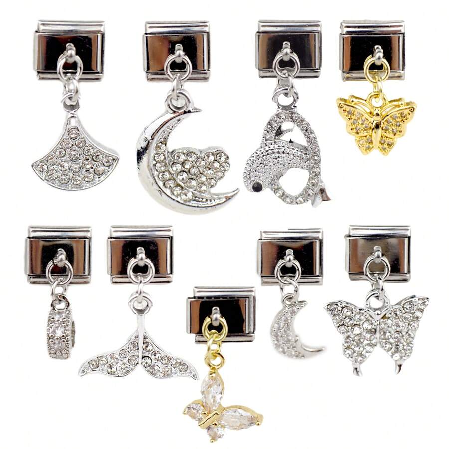 Colgante con dije de mariposa, luna y hada de diamante