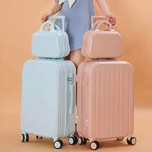 1pc/2pcs Minimalist Solid Color Luggage Case Set, Hard Shell Zipper Trolley Case With Square Small Makeup Handbag For Travel/Home Storage - 黃色 - 查看 4