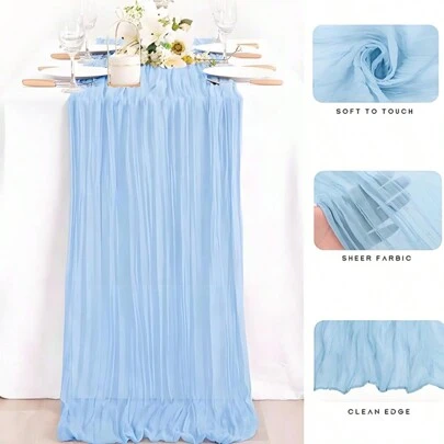 1pc Bohemian Style Gauze Table Cloth, Elegant And Noble, Suitable For Weddings, Parties, Baby Shower, Bridal Shower, Seasonal Dining Table Decor, Available In Light Blue/Burgundy